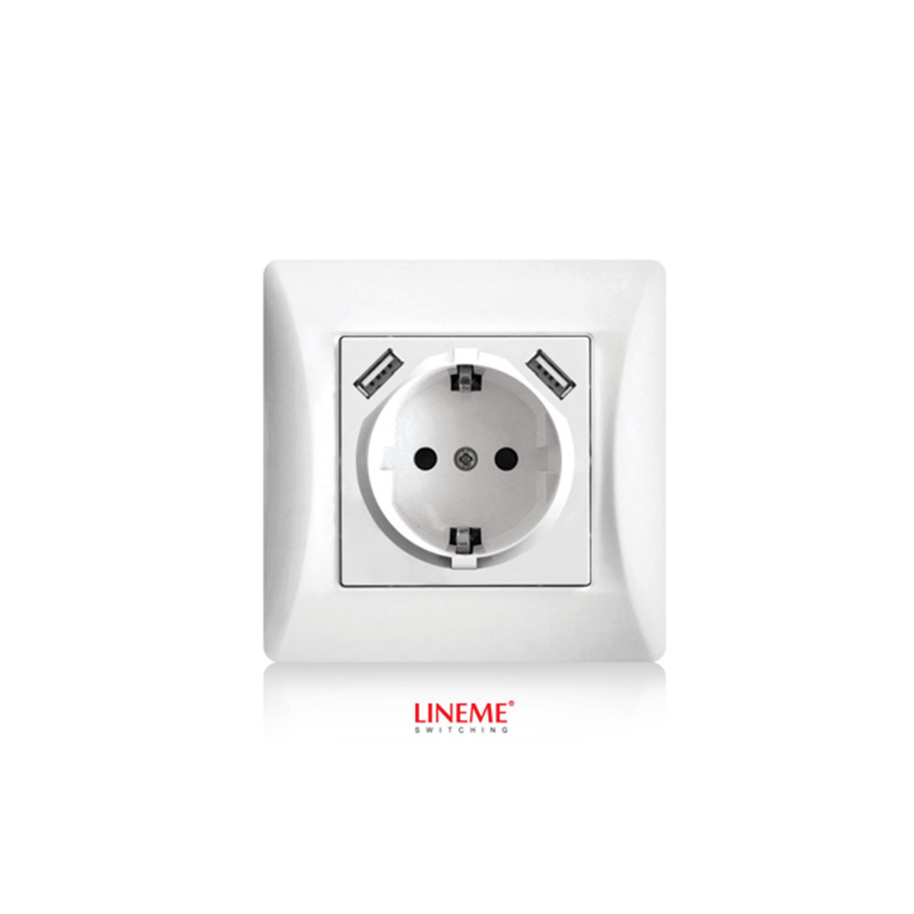 Πρίζα σούκο χωνευτή τοίχου με 2 θύρες USB 5.1VDC/2.1A Lineme Λευκό 50-00133-1